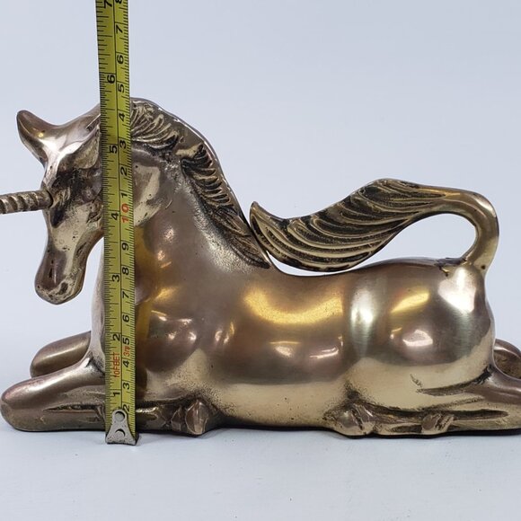 Vintage Large Solid Brass UNICORN Sculpture Laying Down Mythical Regency - Picture 10 of 12